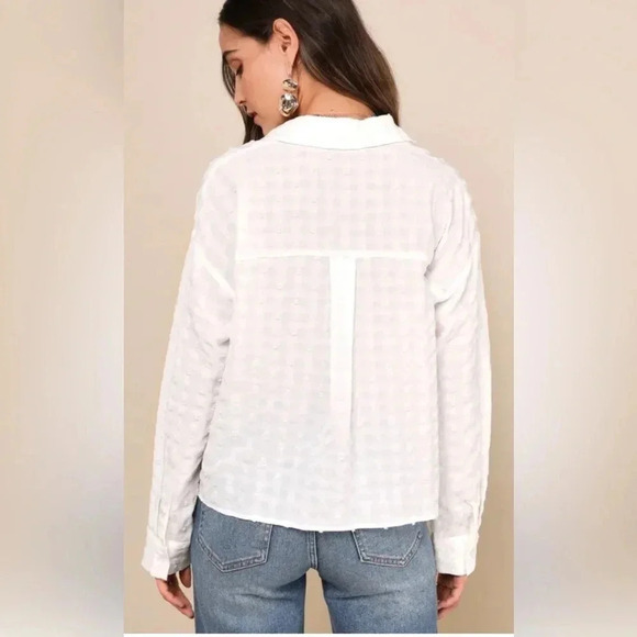 Lulus Ivory Textured Button Up Collared Top - Picture 4 of 5